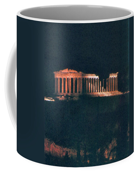 Parthenon Coffee Mug featuring the painting Parthenon at Night by Troy Caperton