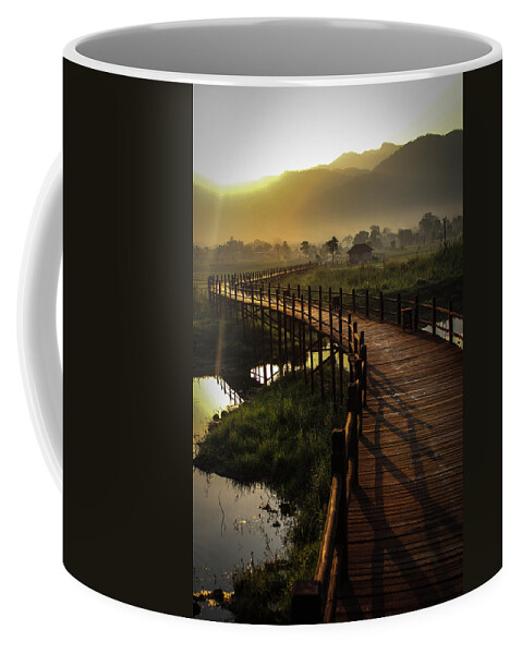 Inle Lake Coffee Mug featuring the photograph Path Over Paddies by Joshua Van Lare