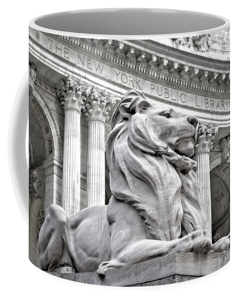 New York Public Library Coffee Mug featuring the photograph Patience The NYPL Lion by Susan Candelario
