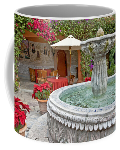 Patio Coffee Mug featuring the photograph Patio And Fountain by Richard & Ellen Thane
