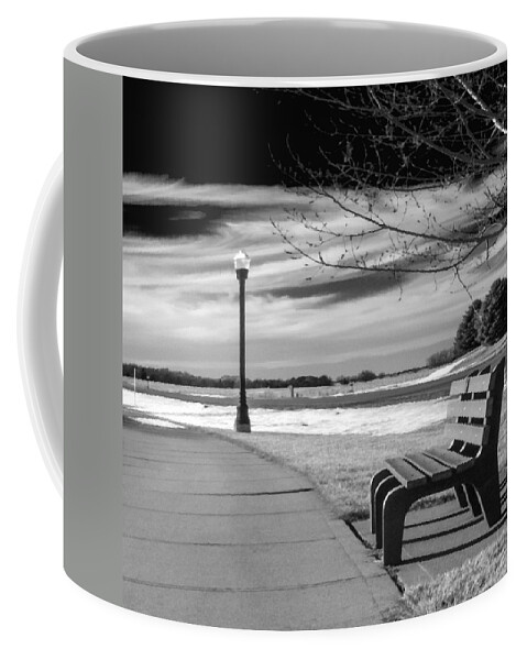 Bench Coffee Mug featuring the photograph Pause by Don Spenner
