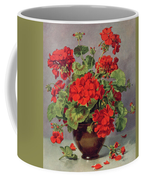 Geranium In An Earthenware Vase Coffee Mug featuring the painting Geranium In An Earthenware Vase by Albert Williams