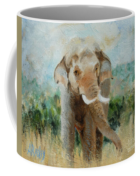 Elephant Elephants Wildlife Sanctuary Animal Animals African Asian Prince Chang Dee Performing Animal Welfare Society Coffee Mug featuring the painting Peace for Prince by Ann Radley
