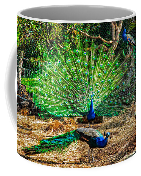 Peacock Coffee Mug featuring the painting Peacocking by Omaste Witkowski
