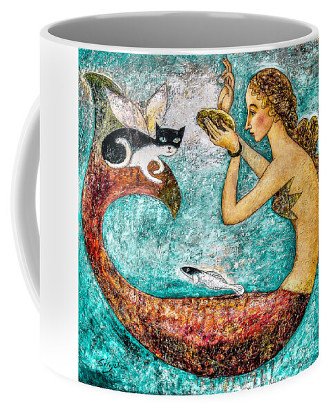 Mermaid Art Coffee Mug featuring the painting Pearl by Shijun Munns