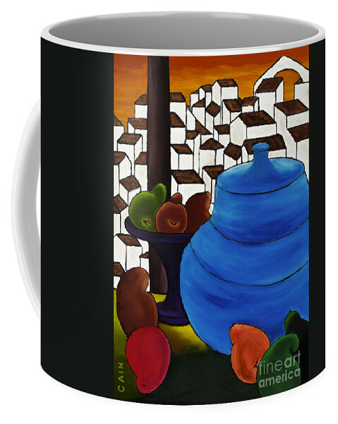 Pears Coffee Mug featuring the painting Pears And Blue Pot by William Cain