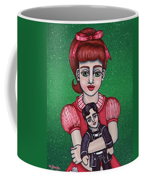 1950s Coffee Mug featuring the painting Peggy Sue Holding The King by Victoria De Almeida