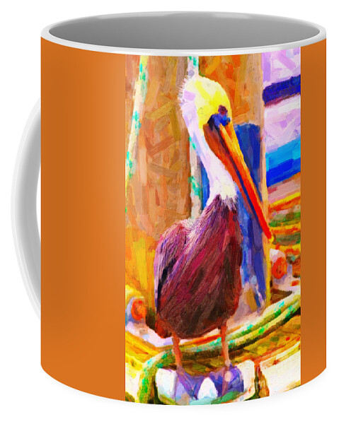 Animal Coffee Mug featuring the photograph Pelican On The Dock by Wingsdomain Art and Photography