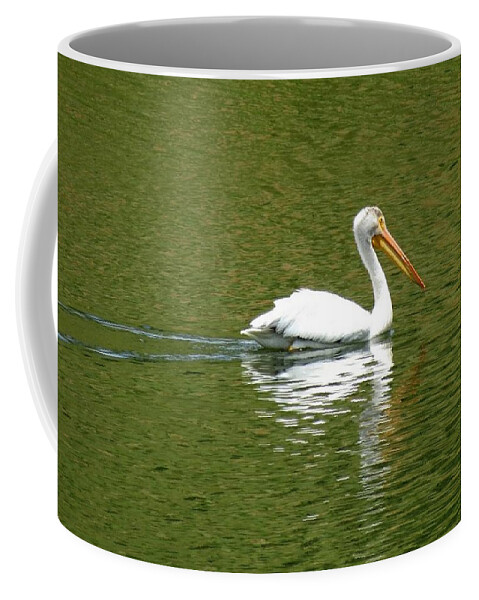 Colorado Coffee Mug featuring the photograph Pelican Reflection on Lake by Marilyn Burton