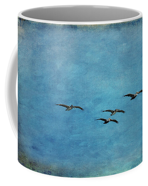Ocean Coffee Mug featuring the photograph Pelicans In Flight by Mary Jo Allen