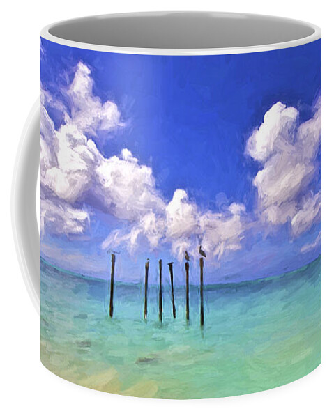 Aruba Coffee Mug featuring the painting Pelicans of Aruba by David Letts