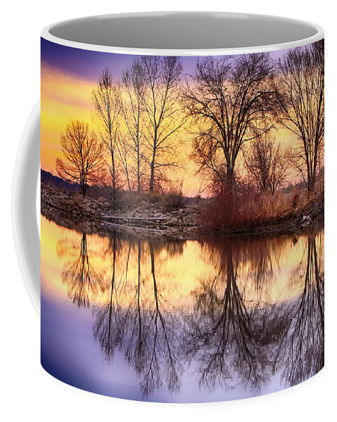 Sunrise Coffee Mug featuring the photograph Pella Crossing Sunrise Reflections HDR by James BO Insogna