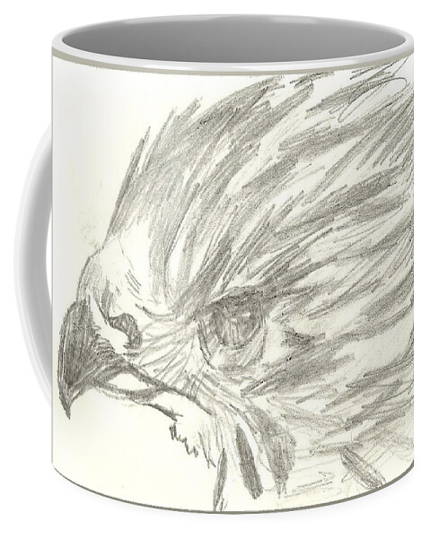 Hawk Coffee Mug featuring the drawing Pencil Drawing of Hawk Eye by Marissa McAlister