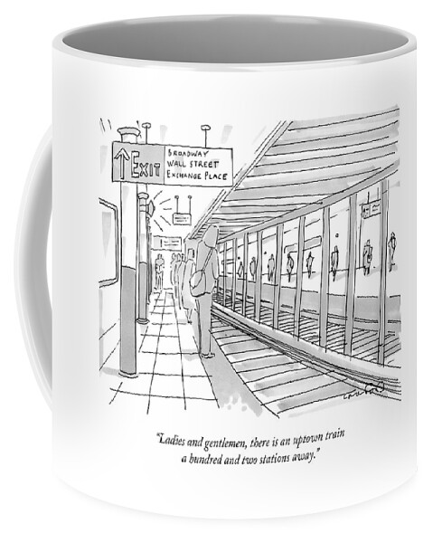 People Stand On A Subway Platform Awaiting Coffee Mug