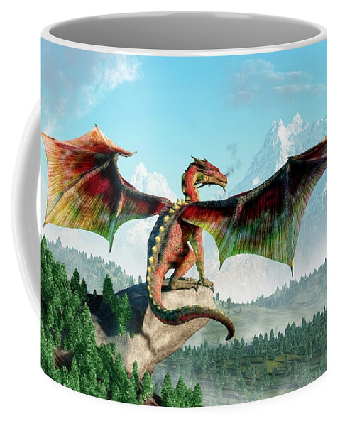 Perched Dragon Coffee Mug featuring the digital art Perched Dragon by Daniel Eskridge