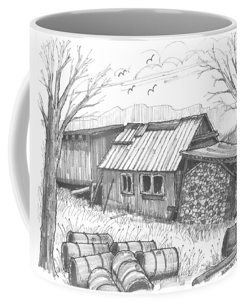 Maple Syrup Coffee Mug featuring the drawing Perkins Maple Sugar House by Richard Wambach
