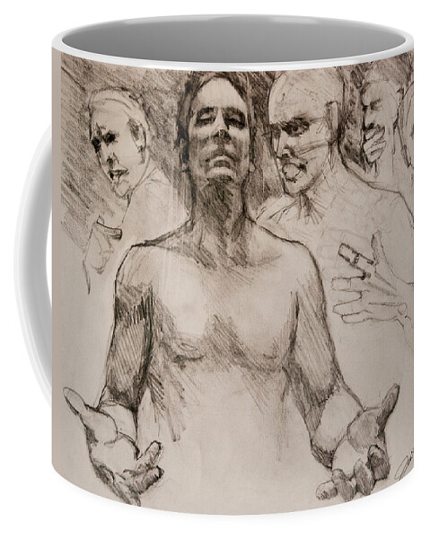 People Coffee Mug featuring the drawing Persecution Sketch by Jani Freimann