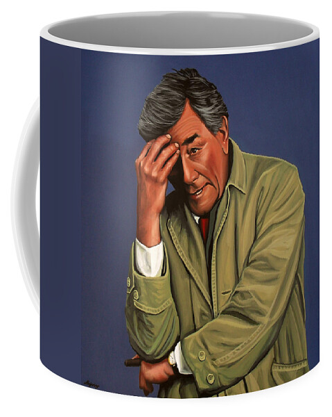 Peter Falk Coffee Mug featuring the painting Peter Falk as Columbo by Paul Meijering