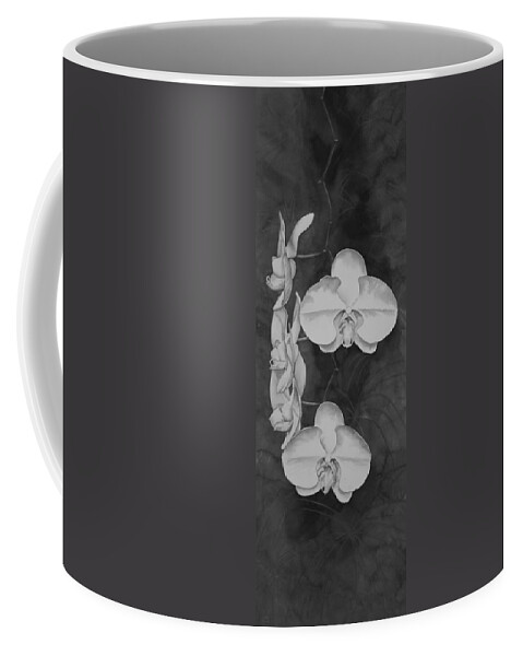 Black And White Coffee Mug featuring the painting Phalaenopsis Beauty in Contrast by Heather Gallup