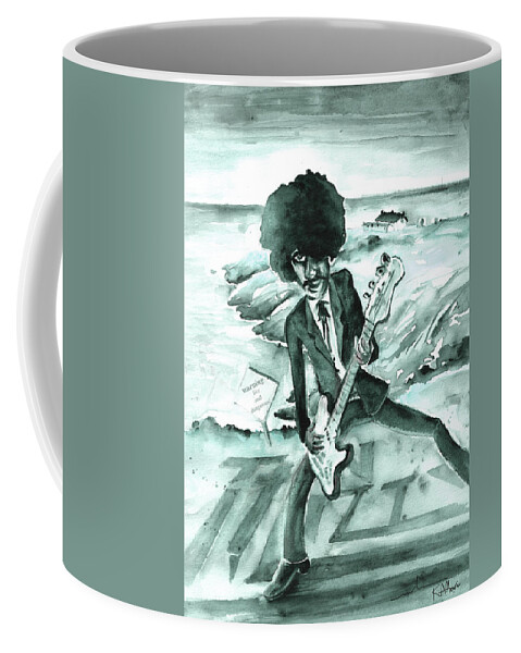 Travel Coffee Mug featuring the painting Phil Lynott in Howth by Miki De Goodaboom