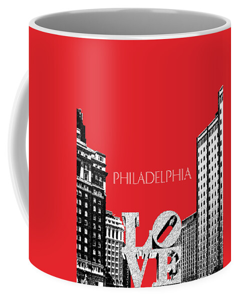 Architecture Coffee Mug featuring the digital art Philadelphia Skyline Love Park - Red by DB Artist