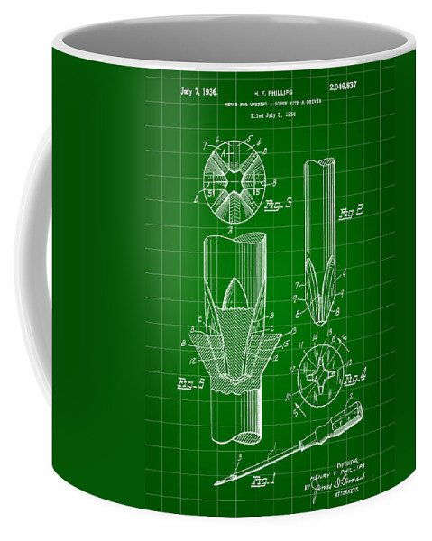 Phillips Coffee Mug featuring the digital art Phillips Screwdriver Patent 1934 - Green by Stephen Younts