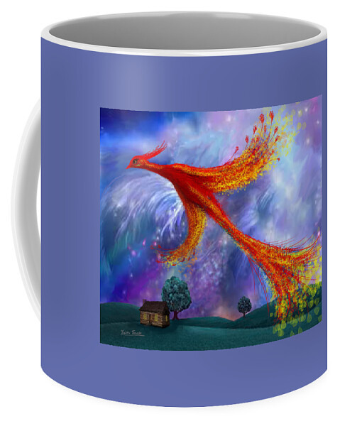 Phoenix Mythical Bird Symbol Rebirth Flying Fantasy Creature Inspirational Coffee Mug featuring the digital art Phoenix Flying at Night by Yuichi Tanabe