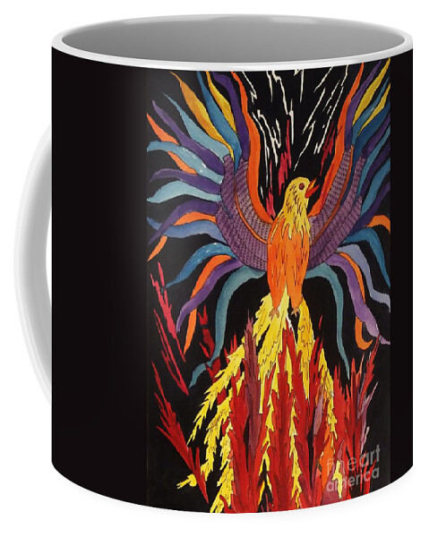 Phoenix Rising Coffee Mug featuring the painting Phoenix Rising by Ellen Levinson