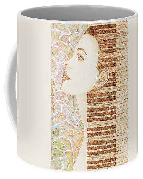 Woman Face Coffee Mug featuring the painting Piano Spirit Original Coffee and Watercolors Series by Georgeta Blanaru