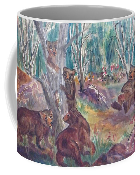 Bears Coffee Mug featuring the painting Picnic in the Woods by Ellen Levinson