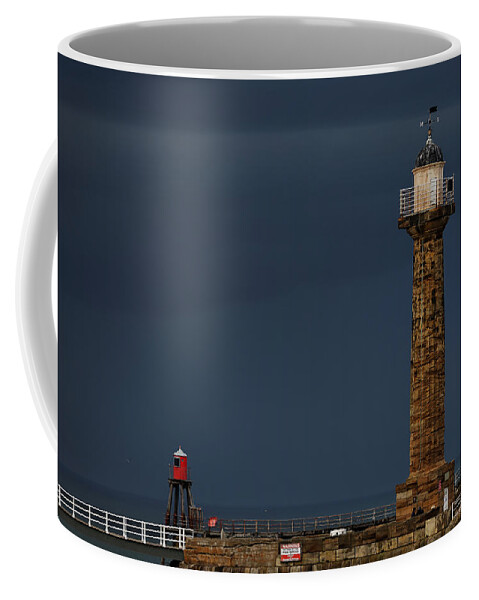 Britain Coffee Mug featuring the photograph Pier Lighthouse and Beacon - Whitby by Rod Johnson