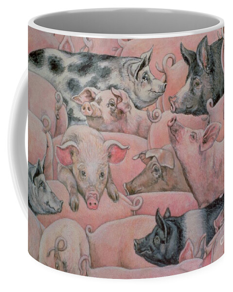 Pig Coffee Mug featuring the painting Pig Spread by Ditz