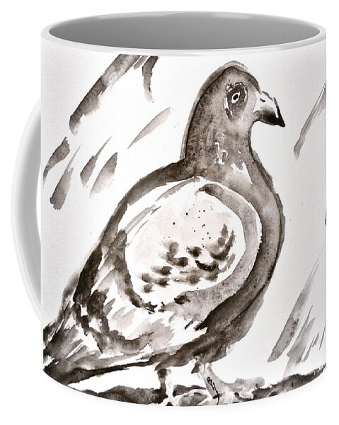 Pigeon Ii Sumi-e Style Coffee Mug featuring the painting Pigeon II Sumi-e Style by Beverley Harper Tinsley