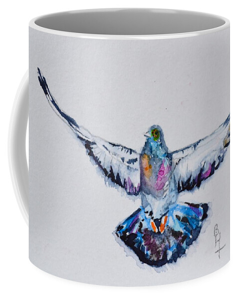 Pigeon In Flight Coffee Mug featuring the painting Pigeon In Flight by Beverley Harper Tinsley