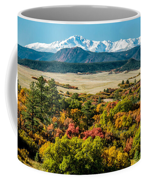 Colorado Mountains Coffee Mug featuring the photograph Pikes Peak over Scrub Oak by Dawn Key