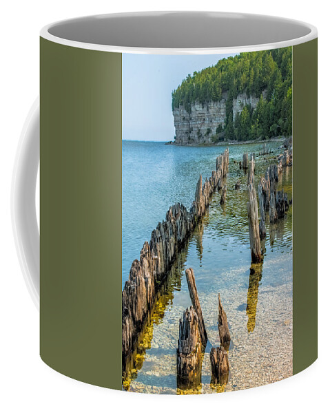 Dock Coffee Mug featuring the photograph Pilings on Lake Michigan by Paul Freidlund