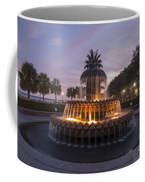 Pineapple Fountain Coffee Mug featuring the photograph Pineapple Fountain at Night by Dale Powell