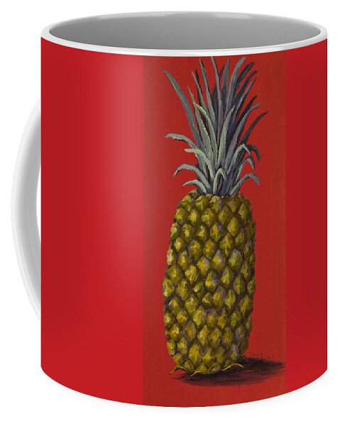 Fruit Coffee Mug featuring the painting Pineapple on Red by Darice Machel McGuire