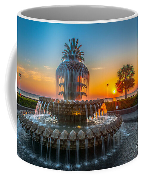 Pineapple Fountain Coffee Mug featuring the photograph Charleston Pineapple Sunrise by Dale Powell