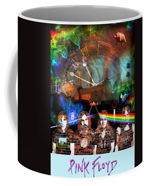 Pink Floyd Coffee Mug featuring the digital art Pink Floyd Collage by Mal Bray