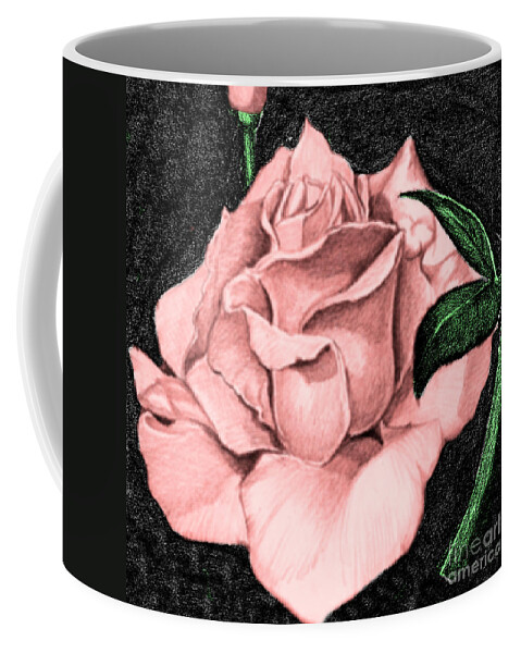 Rose Coffee Mug featuring the drawing Pink Rose by Bill Richards