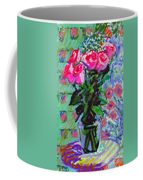 Pink Roses In Water Coffee Mug featuring the painting Pink Roses in Water by Candace Lovely