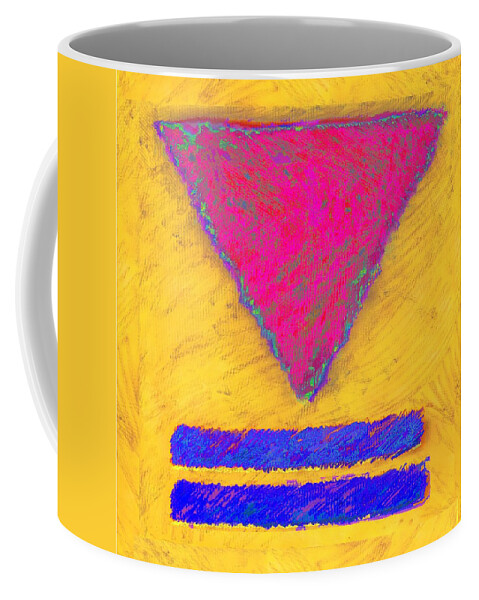 Abstract Coffee Mug featuring the painting Pink Triangle on Yellow by Dale Moses