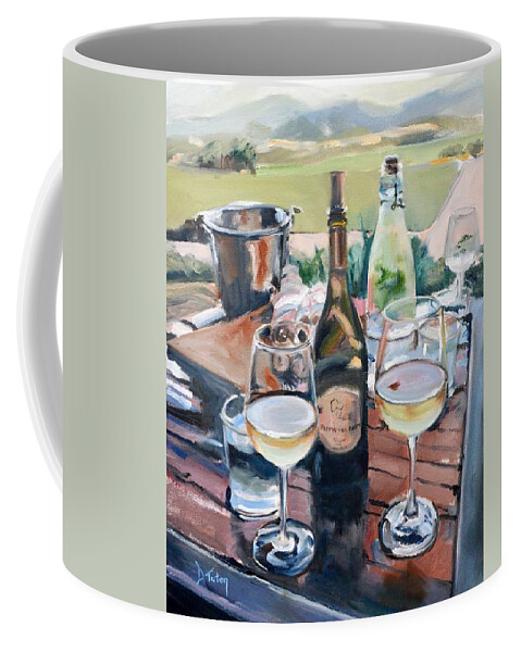 Pippin Hill Coffee Mug featuring the painting Pippin Hill Picnic by Donna Tuten