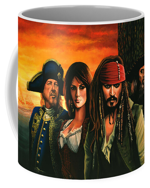 Pirates Of The Caribbean Coffee Mug featuring the painting Pirates of the Caribbean by Paul Meijering