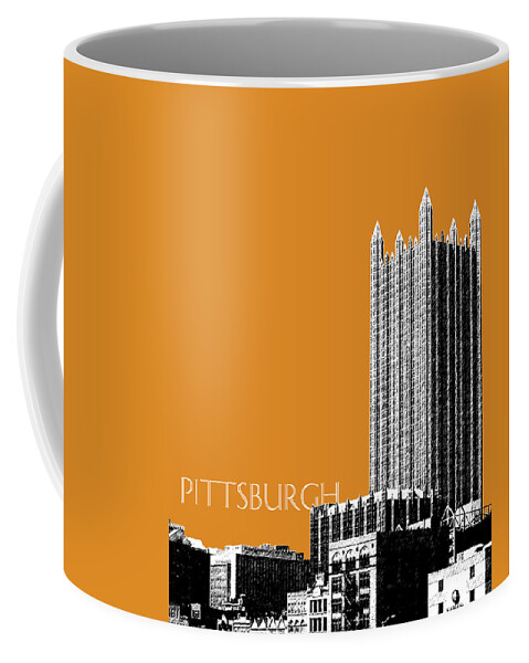 Architecture Coffee Mug featuring the digital art Pittsburgh Skyline PPG Building - Dark Orange by DB Artist