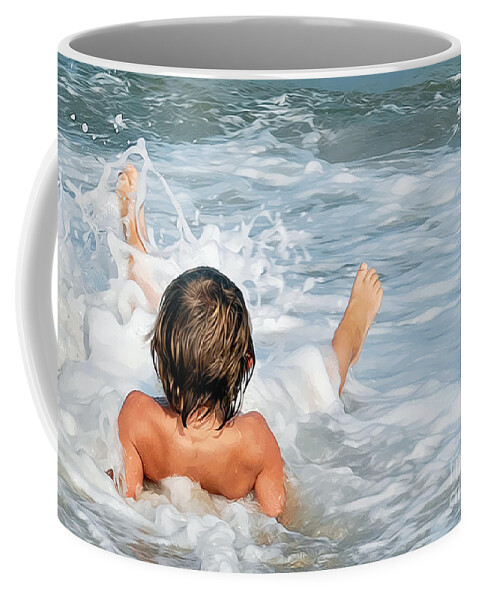 Landscape Coffee Mug featuring the photograph Playing in the waves by Sami Martin