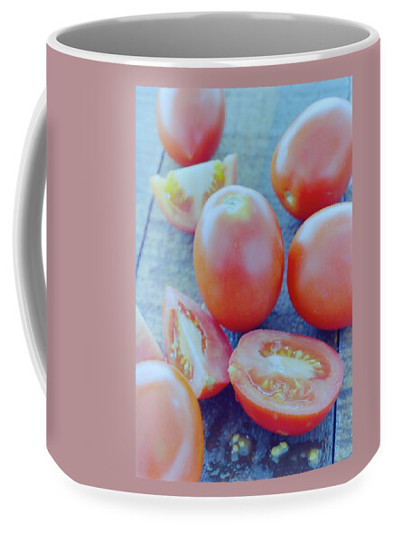 Plum Tomatoes On A Wooden Board Coffee Mug
