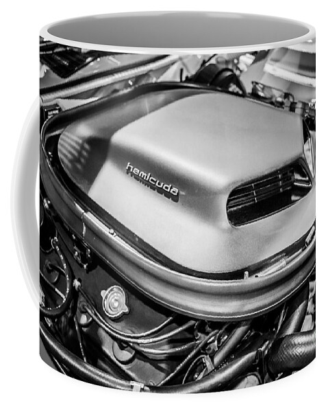 426 Coffee Mug featuring the photograph Plymouth Hemi Cuda Engine Shaker Hood Scoop by Paul Velgos