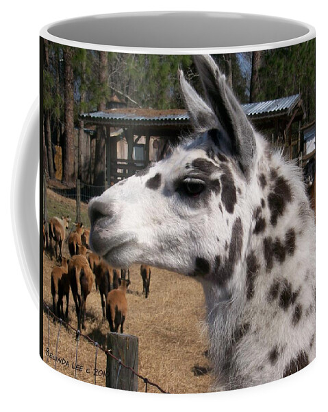 #rare Coffee Mug featuring the photograph Polka Dot Llama Pogo Rules by Belinda Lee